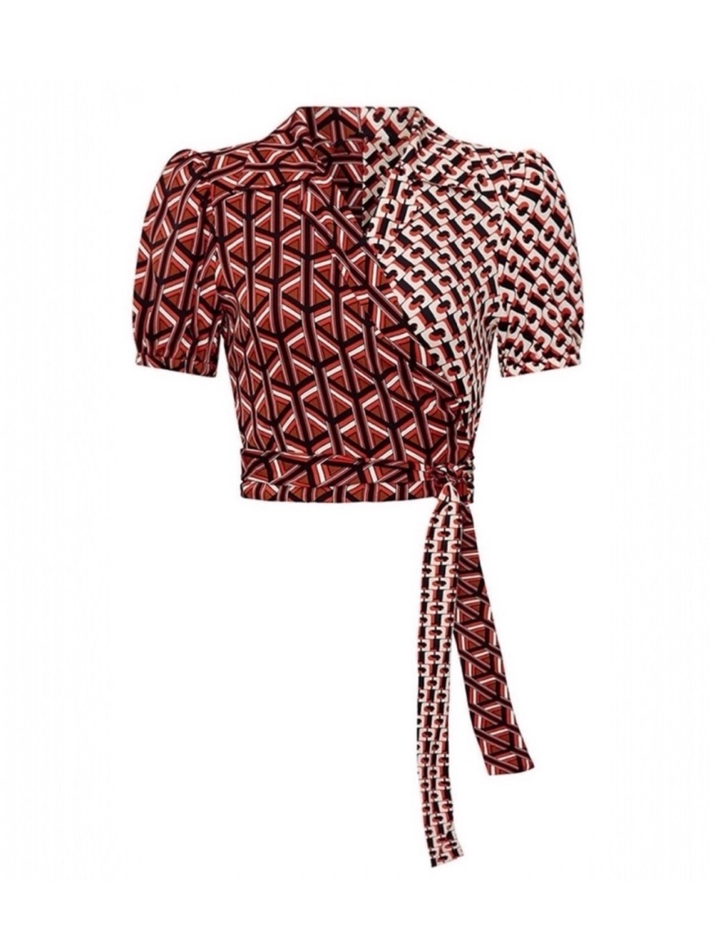 Diane Von Furstenberg Geo-Block Wrap Crop Top - Rust & White